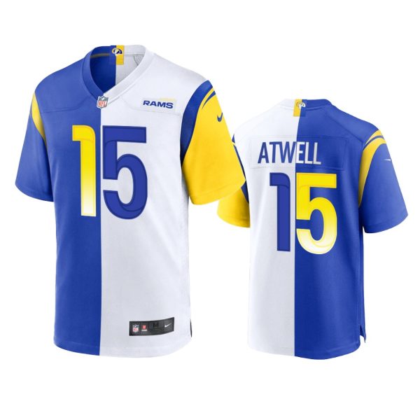 HighQuality Los Angeles Rams #15 Tutu Atwell Men's Royal White Split Game NFL Limited Jersey Collectors this is a must have Add this Rams item to your collection