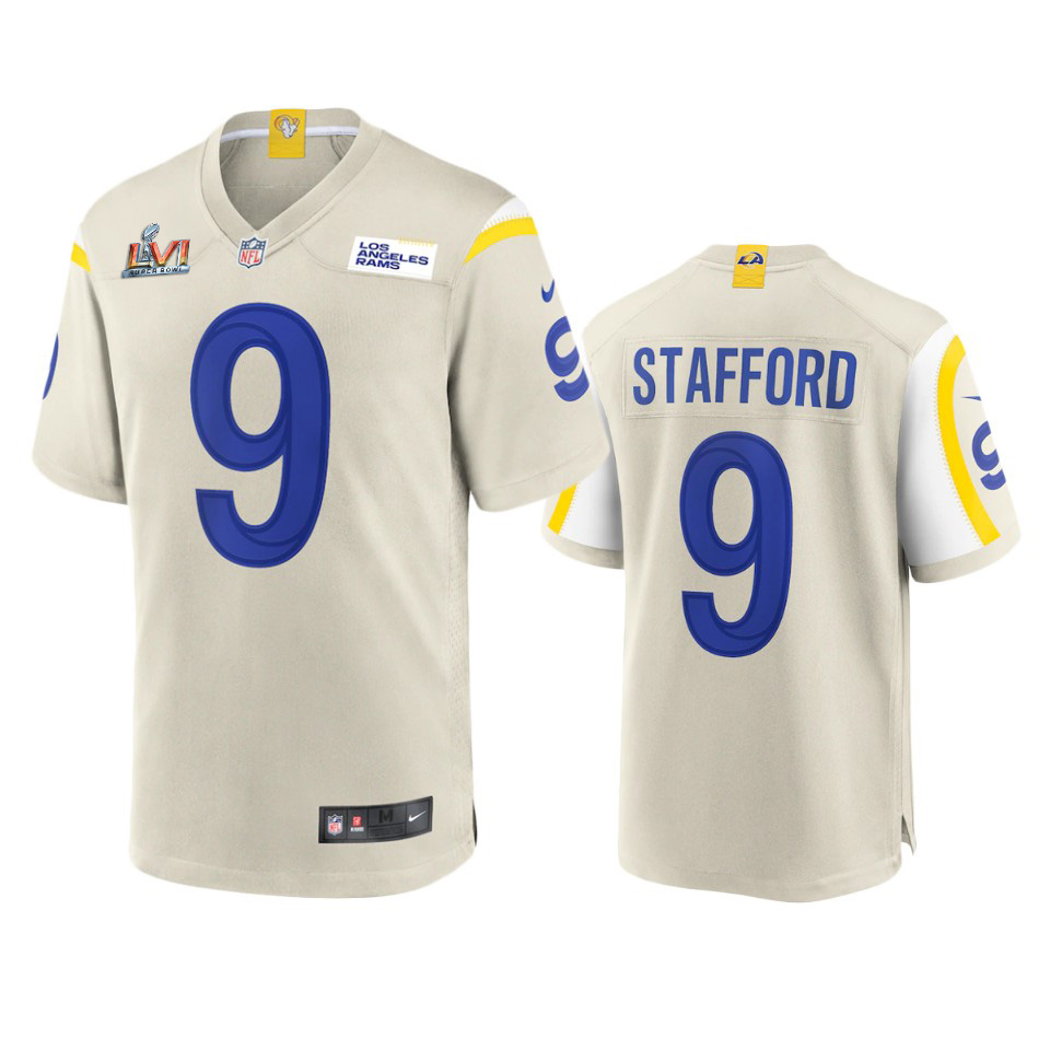 HighQuality Los Angeles Rams #9 Matthew Stafford Men's Super Bowl LVI Patch Game NFL Jersey Bone Retailers boost your inventory Order these popular Rams products