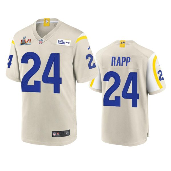 Gorgeous Los Angeles Rams #24 Taylor Rapp Men's Super Bowl LVI Patch Game NFL Jersey Bone With high demand Order now to wear your Rams pride