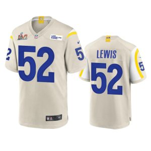 Gorgeous Los Angeles Rams #52 Terrell Lewis Men's Super Bowl LVI Patch Game NFL Jersey   Bone Be among the first to own Order your Rams stuff right away