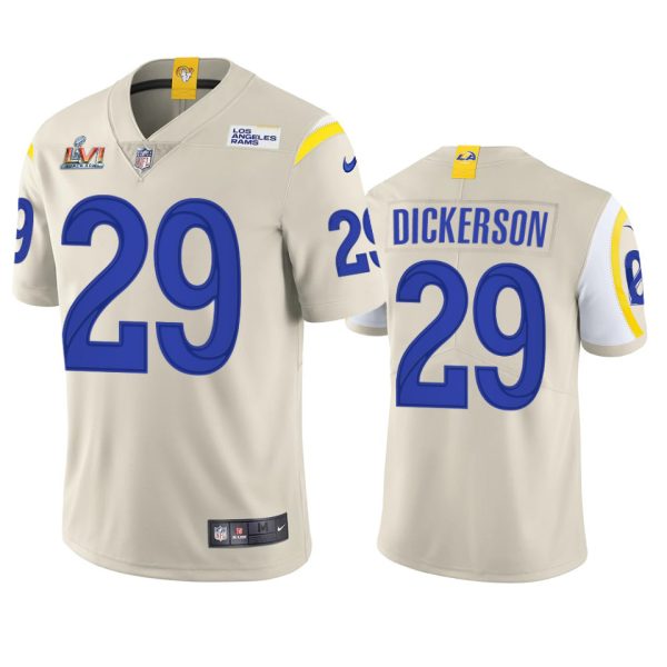 Stunning Los Angeles Rams #29 Eric Dickerson Men's Super Bowl LVI Patch Vapor Limited NFL Jersey Bone Hurry Exclusive offer Place your order for Rams gear immediately