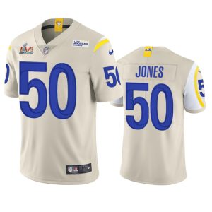 HighQuality Los Angeles Rams #50 Ernest Jones Men's Super Bowl LVI Patch Vapor Limited NFL Jersey Bone Hurry Exclusive offer Place your order for Rams gear immediately