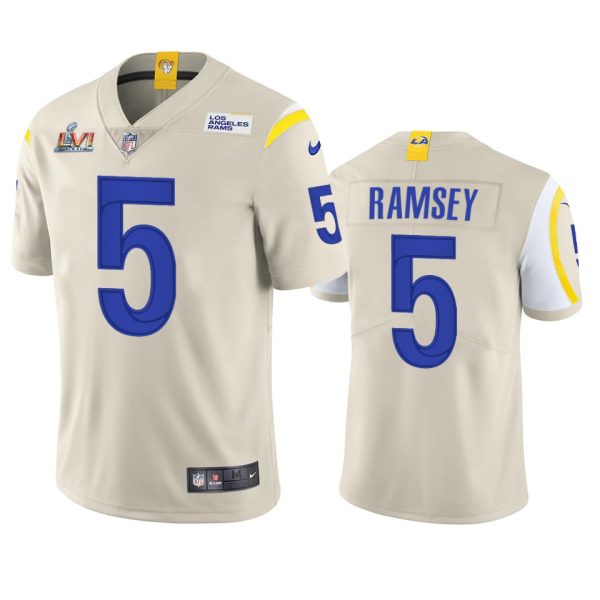 Superb Los Angeles Rams #5 Jalen Ramsey Men's Super Bowl LVI Patch Vapor Limited NFL Jersey Bone Collectors this is a must have Add this Rams item to your collection