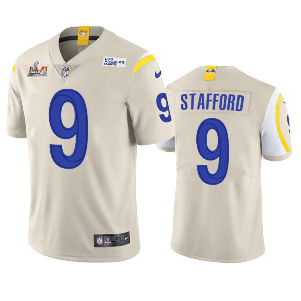 Superb Los Angeles Rams #9 Matthew Stafford Men's Super Bowl LVI Patch Vapor Limited NFL Jersey Bone Hurry Exclusive offer Place your order for Rams gear immediately