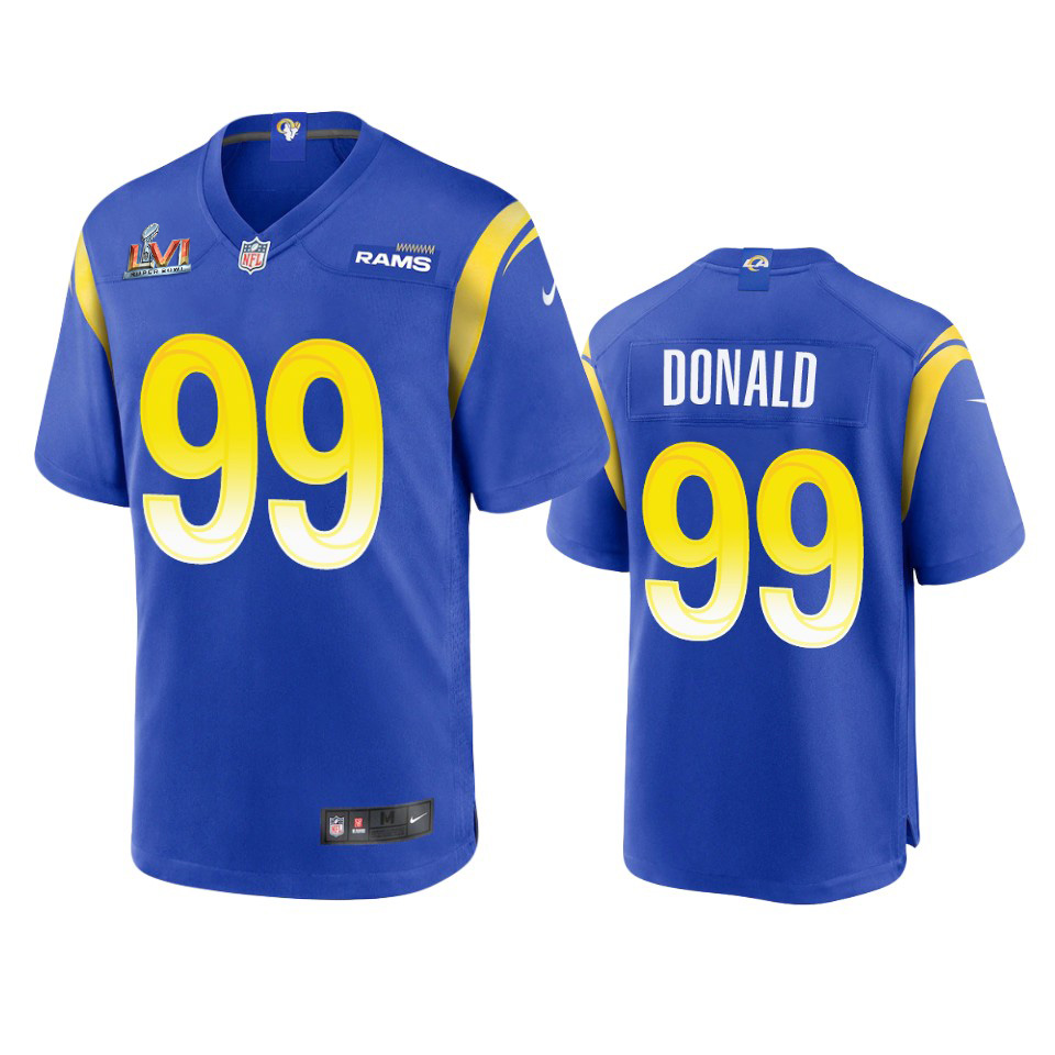 HighQuality Los Angeles Rams #99 Aaron Donald Men's Super Bowl LVI Patch Game NFL Jersey Royal Sports fans this is your chance Order soon to support the Rams