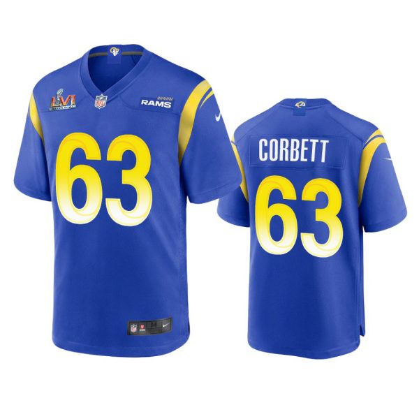 Stunning Los Angeles Rams #63 Austin Corbett Men's Super Bowl LVI Patch Game NFL Jersey Royal Hurry Exclusive offer Place your order for Rams gear immediately