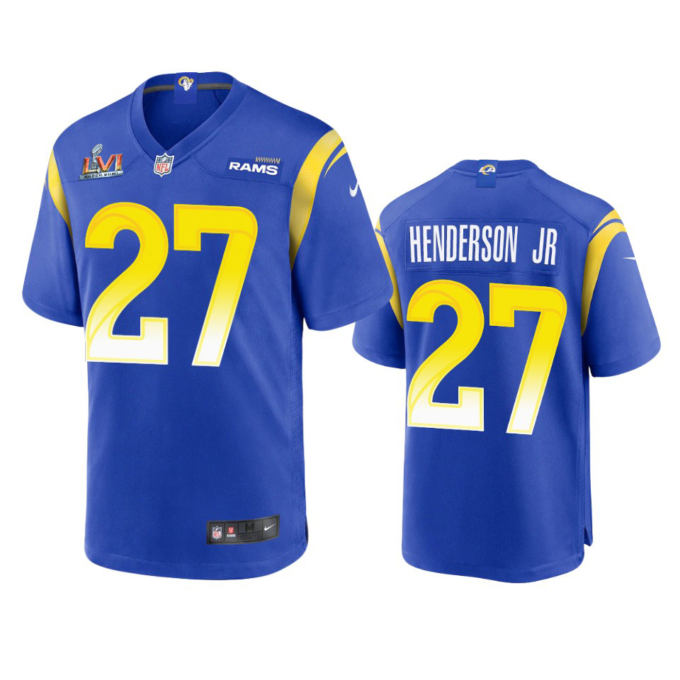 HighQuality Los Angeles Rams #27 Darrell Henderson Men's Super Bowl LVI Patch Game NFL Jersey Royal Collectors this is a must have Add this Rams item to your collection
