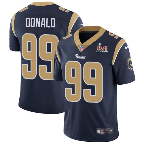 Exceptional Rams #99 Aaron Donald Navy Blue Team Color Super Bowl LVI Patch Youth Stitched NFL Vapor Untouchable Limited Jersey Sports fans this is your chance Order soon to support the Rams