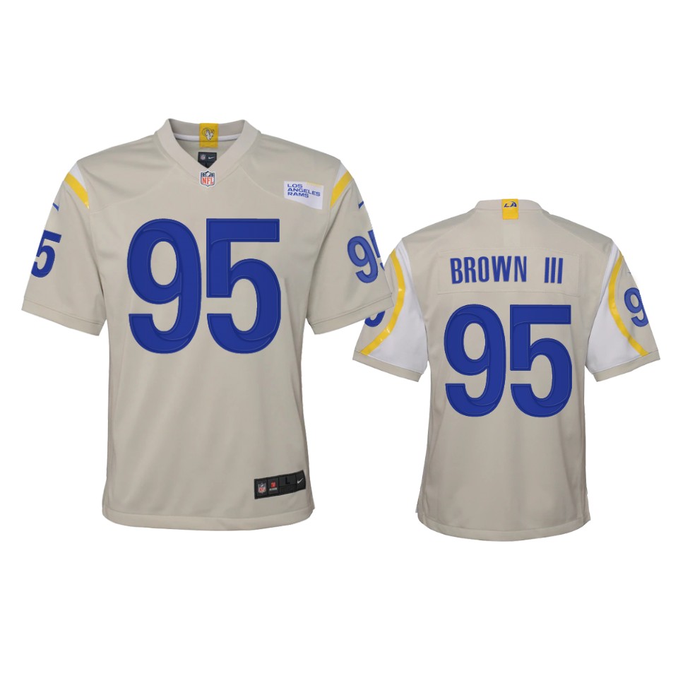 HighQuality Los Angeles Rams #95 Bobby Brown III Youth Game NFL Jersey Bone Hurry Exclusive offer Place your order for Rams gear immediately