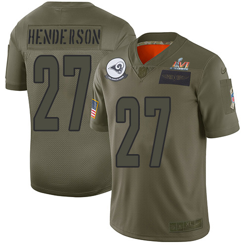 Fantastic Rams #27 Darrell Henderson Camo Super Bowl LVI Patch Youth Stitched NFL Limited 2019 Salute To Service Jersey Sports fans this is your chance Order soon to support the Rams
