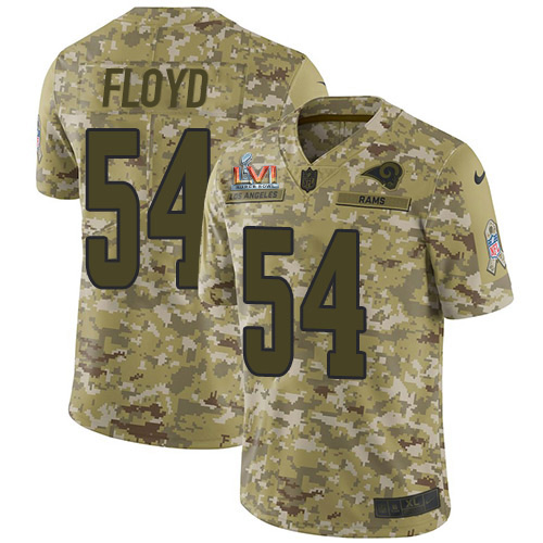 Superb Rams #54 Leonard Floyd Camo Super Bowl LVI Patch Youth Stitched NFL Limited 2018 Salute To Service Jersey Hurry Exclusive offer Place your order for Rams gear immediately