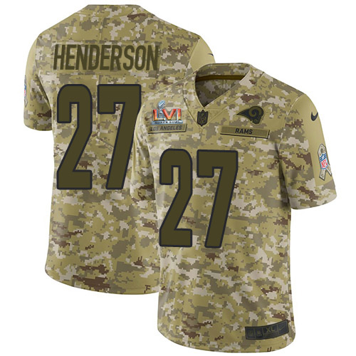 Delightful Rams #27 Darrell Henderson Camo Super Bowl LVI Patch Youth Stitched NFL Limited 2018 Salute To Service Jersey Act fast Only a few left Secure your Rams apparel today