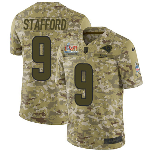 Outstanding Rams #9 Matthew Stafford Camo Super Bowl LVI Patch Youth Stitched NFL Limited 2018 Salute To Service Jersey Sports enthusiasts Seize the opportunity Order your Rams merchandise