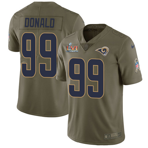 Fantastic Rams #99 Aaron Donald Olive Super Bowl LVI Patch Youth Stitched NFL Limited 2017 Salute to Service Jersey Sports enthusiasts Seize the opportunity Order your Rams merchandise