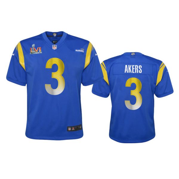 HighQuality Los Angeles Rams #3 Cam Akers Youth Super Bowl LVI Patch Game NFL Jersey Royal Act fast Only a few left Secure your Rams apparel today
