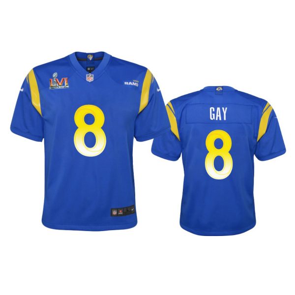 Delightful Los Angeles Rams #8 Matt Gay Youth Super Bowl LVI Patch Game NFL Jersey Royal Act fast Only a few left Secure your Rams apparel today