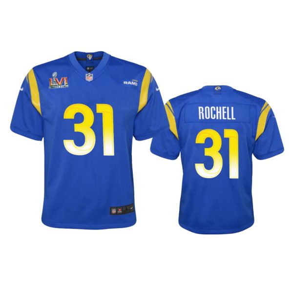 HighQuality Los Angeles Rams #31 Robert Rochell Youth Super Bowl LVI Patch Game NFL Jersey Royal Hurry Exclusive offer Place your order for Rams gear immediately