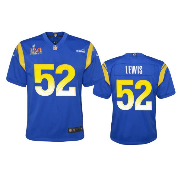 Gorgeous Los Angeles Rams #52 Terrell Lewis Youth Super Bowl LVI Patch Game NFL Jersey Royal Sports fans this is your chance Order soon to support the Rams