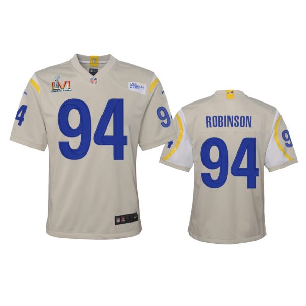 Exceptional Los Angeles Rams #94 A'Shawn Robinson Youth Super Bowl LVI Patch Game NFL Jersey Bone Sports fans this is your chance Order soon to support the Rams