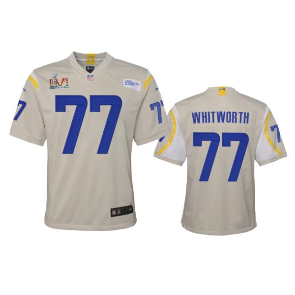 Fantastic Los Angeles Rams #77 Andrew Whitworth Youth Super Bowl LVI Patch Game NFL Jersey Bone Retailers boost your inventory Order these popular Rams products