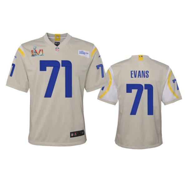 Premium Los Angeles Rams #71 Bobby Evans Youth Super Bowl LVI Patch Game NFL Jersey Bone Be among the first to own Order your Rams stuff right away
