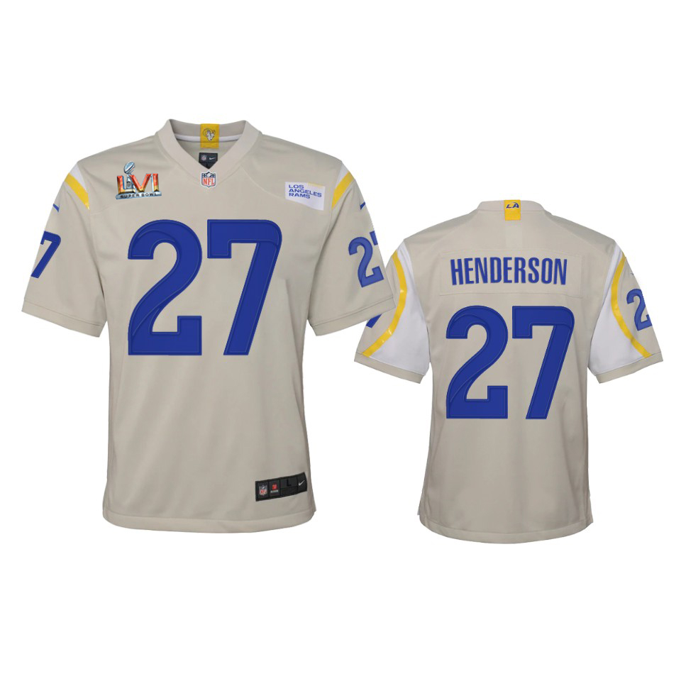 Outstanding Los Angeles Rams #27 Darrell Henderson Youth Super Bowl LVI Patch Game NFL Jersey Bone Hurry Exclusive offer Place your order for Rams gear immediately