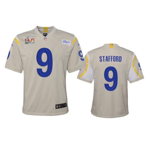 Stunning Los Angeles Rams #9 Matthew Stafford Youth Super Bowl LVI Patch Game NFL Jersey Bone Limited stock Order now to show your love for the Rams