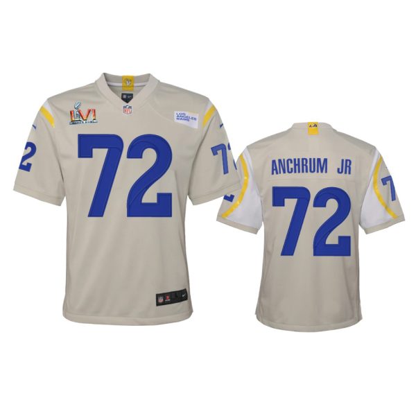 Amazing Los Angeles Rams #72 Tremayne Anchrum Jr. Youth Super Bowl LVI Patch Game NFL Jersey Bone For a short time available Don't miss your chance to own Rams clothing