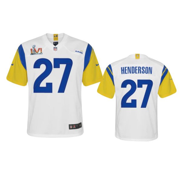HighQuality Los Angeles Rams #27 Darrell Henderson Youth Super Bowl LVI Patch Alternate Game NFL Jersey White Retailers boost your inventory Order these popular Rams products