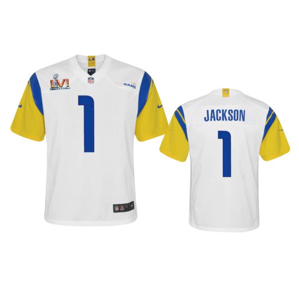 Premium Los Angeles Rams #1 Desean Jackson Youth Super Bowl LVI Patch Alternate Game NFL Jersey White Sports fans this is your chance Order soon to support the Rams