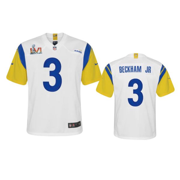Exceptional Los Angeles Rams #3 Odell Beckham Jr. Youth Super Bowl LVI Patch Alternate Game NFL Jersey White Act fast Only a few left Secure your Rams apparel today