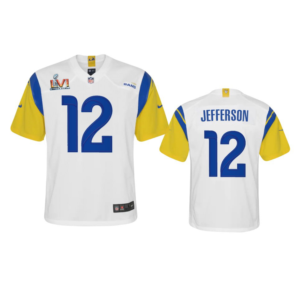 HighQuality Los Angeles Rams #12 Van Jefferson Youth Super Bowl LVI Patch Alternate Game NFL Jersey White Collectors this is a must have Add this Rams item to your collection