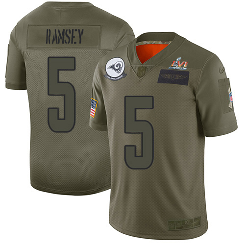 Premium Rams #5 Jalen Ramsey Camo Super Bowl LVI Patch Youth Stitched NFL Limited 2019 Salute To Service Jersey Act fast Only a few left Secure your Rams apparel today