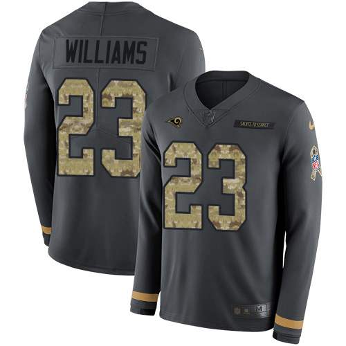 HighQuality Rams #23 Kyren Williams Anthracite Salute to Service Youth Stitched NFL Limited Therma Long Sleeve Jersey Collectors this is a must have Add this Rams item to your collection